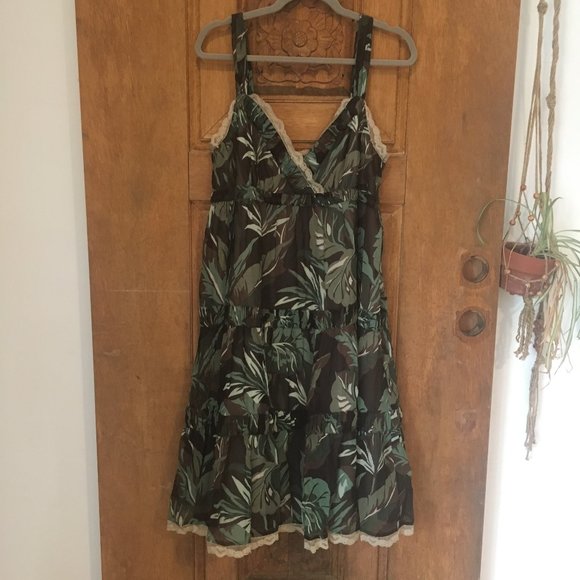 Michael Kors Dress 12 Tier midi Tropical Leaf - Picture 1 of 10